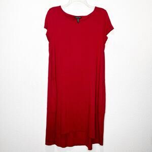 Eileen Fisher Viscose Jersey Tiered Cap Sleeve
Midi Dress Large Red